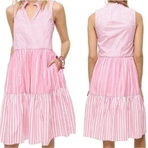 J. Crew Women's Sleeveless Tiered Popover Dress Mixed Stripe Pink Small Preppy
